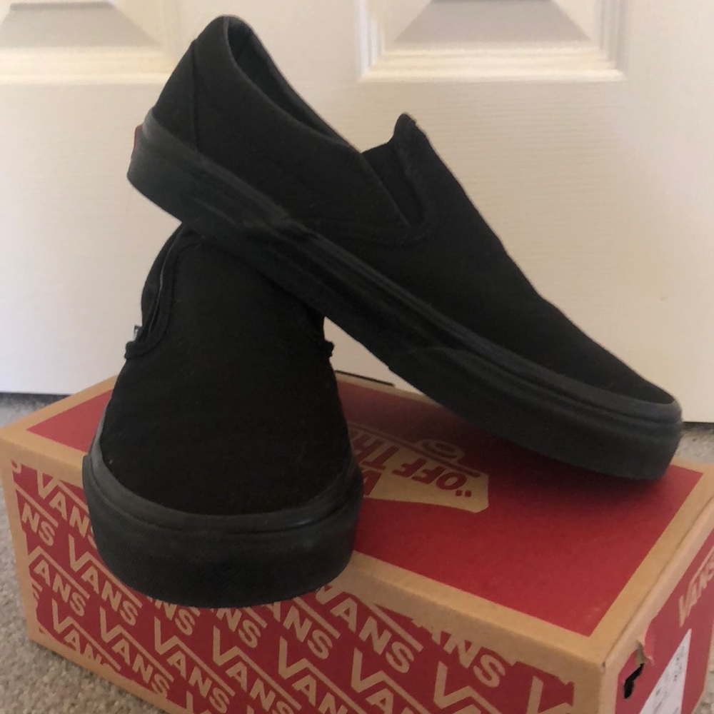 All Black Slip-On Vans size 7.0 Women = 5.5 Boys